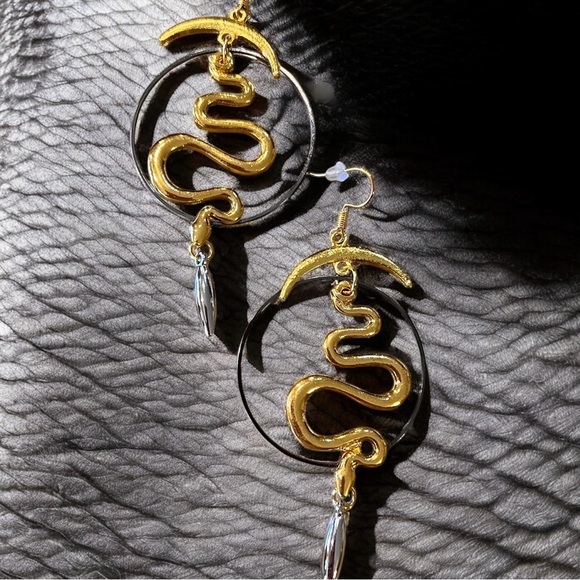 Chic Black, Gold, and Silver Toned Boho Snake Earrings Witchy - Picture 2 of 16
